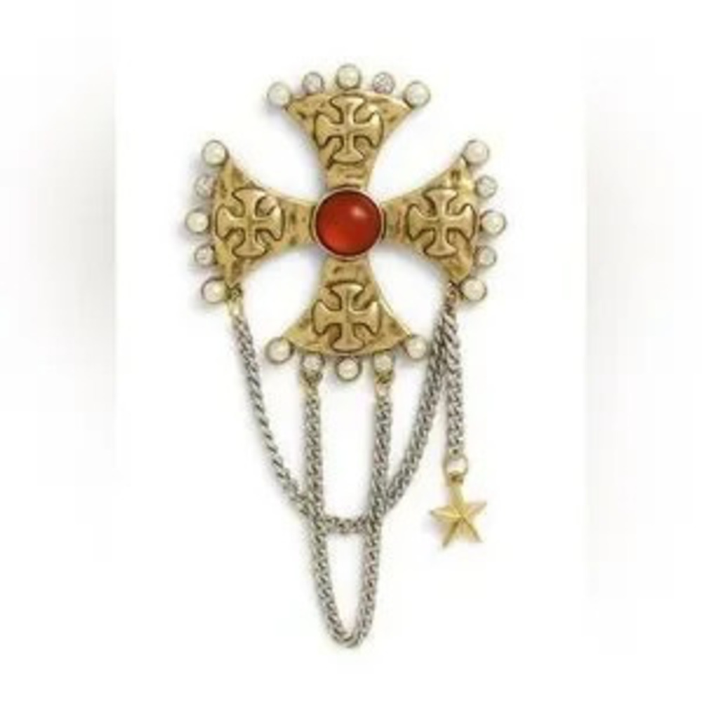 Cardinal Vintage Gold Brooch with Chains